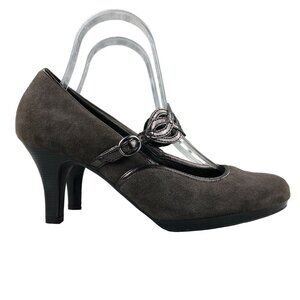 Clarks Women's Size 7.5M Artisan Brown Leather Suede Mary Jane High Heel Pumps
